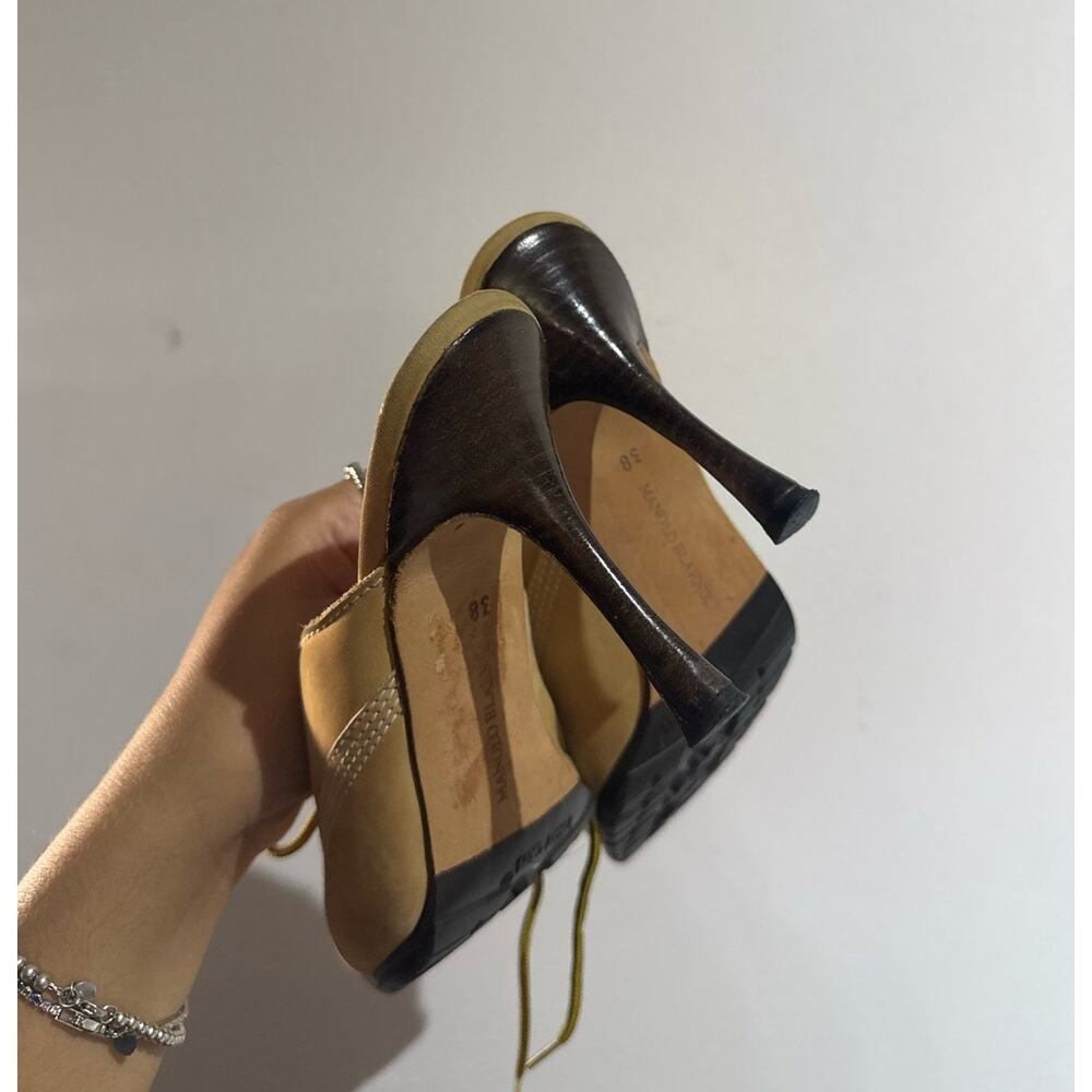Manolo Blahnik y2k Oklamod Tan Nubuck Timberland Lace Up Mule Heels 38 - Picture 8 of 11